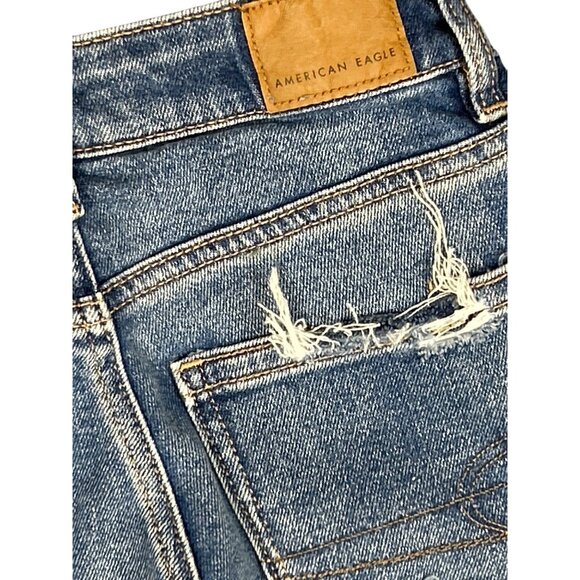 AE Stretch Mom Straight Jean Medium Distressed Wash Size 00 - Picture 9 of 9